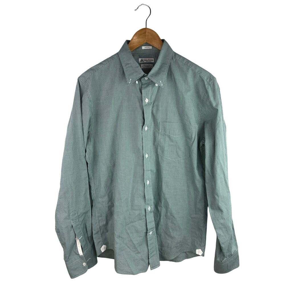 J.Crew Men's Green White Gingham Checkered Slim Fit Button Down Shirt Top Sz M